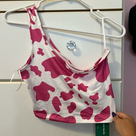 SHEIN Pink and White Cow Print Crop Top - Picture 1 of 3
